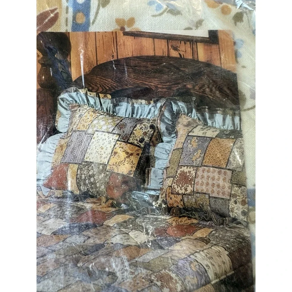 3 Vtg Cannon Gold Label‎ Country Fair Pillow Shams NOS Patchwork Cottagecore